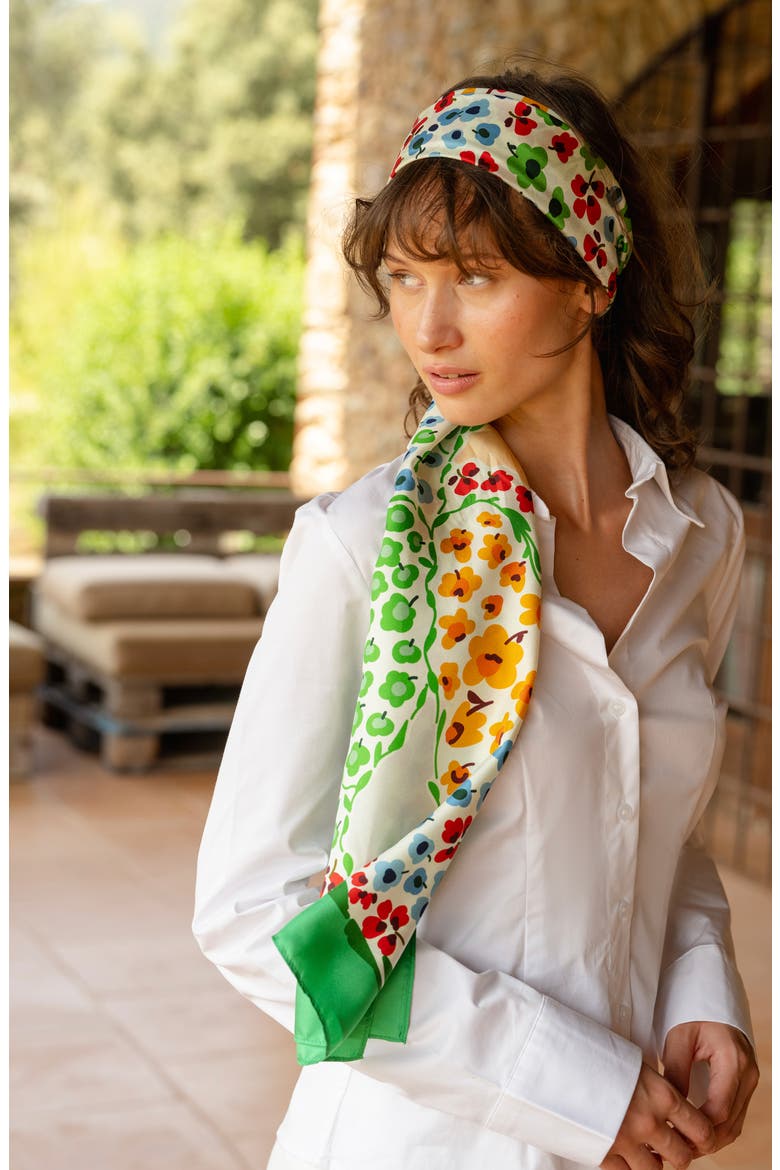 Garden Oblong Silk Scarf, Alternate, color, Green