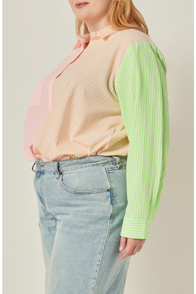 Striped Color Block Button-Up Shirt, Alternate, color, MULTI