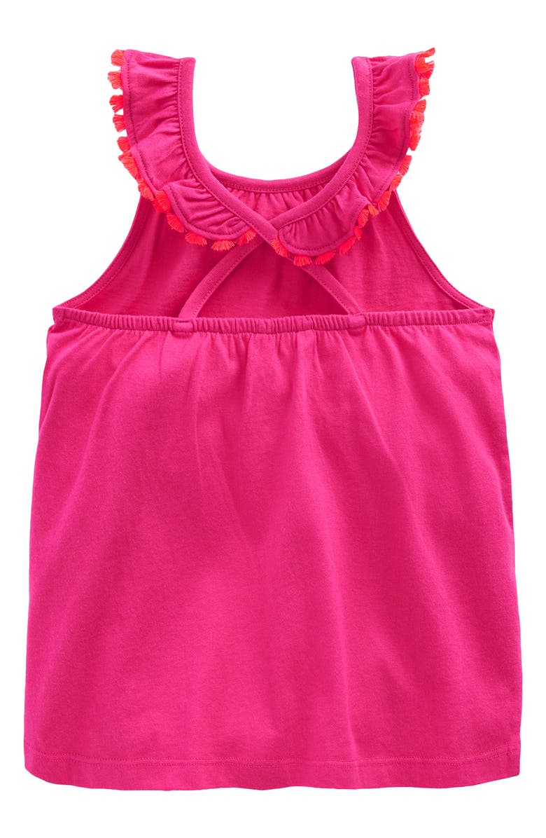 Mini Boden Kids' Ruffle Neck Cotton Top, Alternate, color, Brillant Pink
