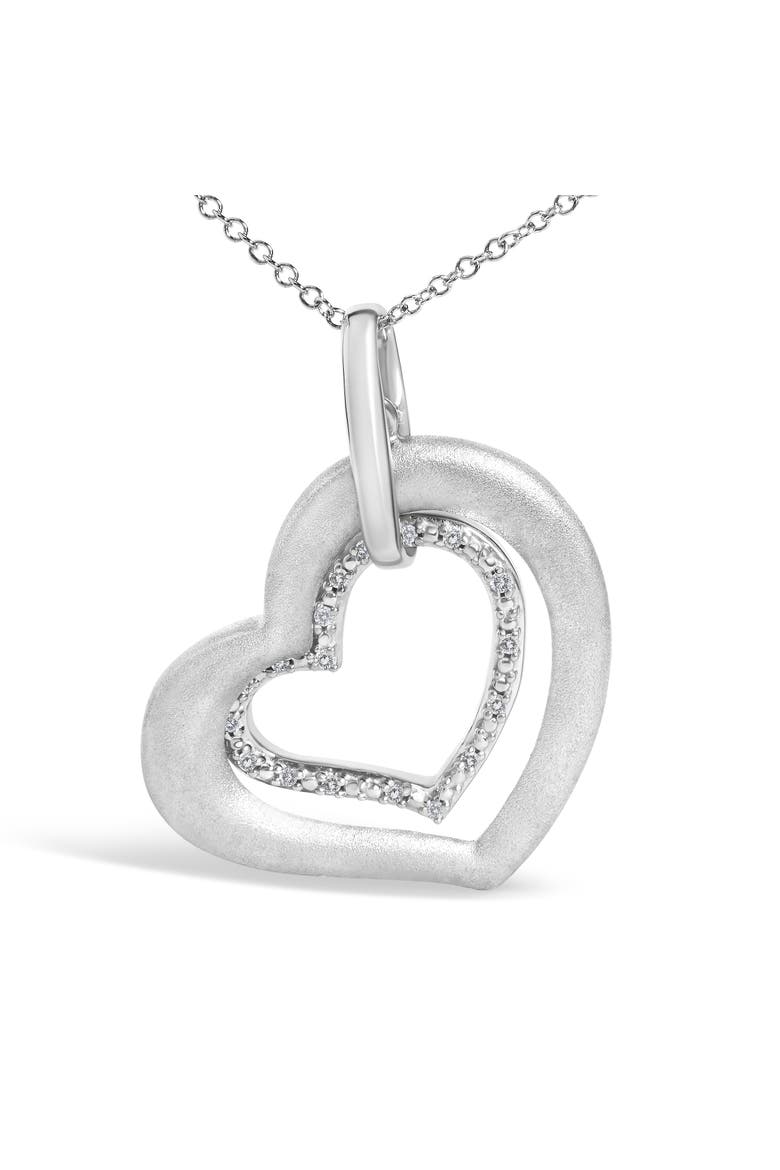 Sterling Silver Diamond Accent Matte Finish Heart Pendant Necklace, Alternate, color, Silver