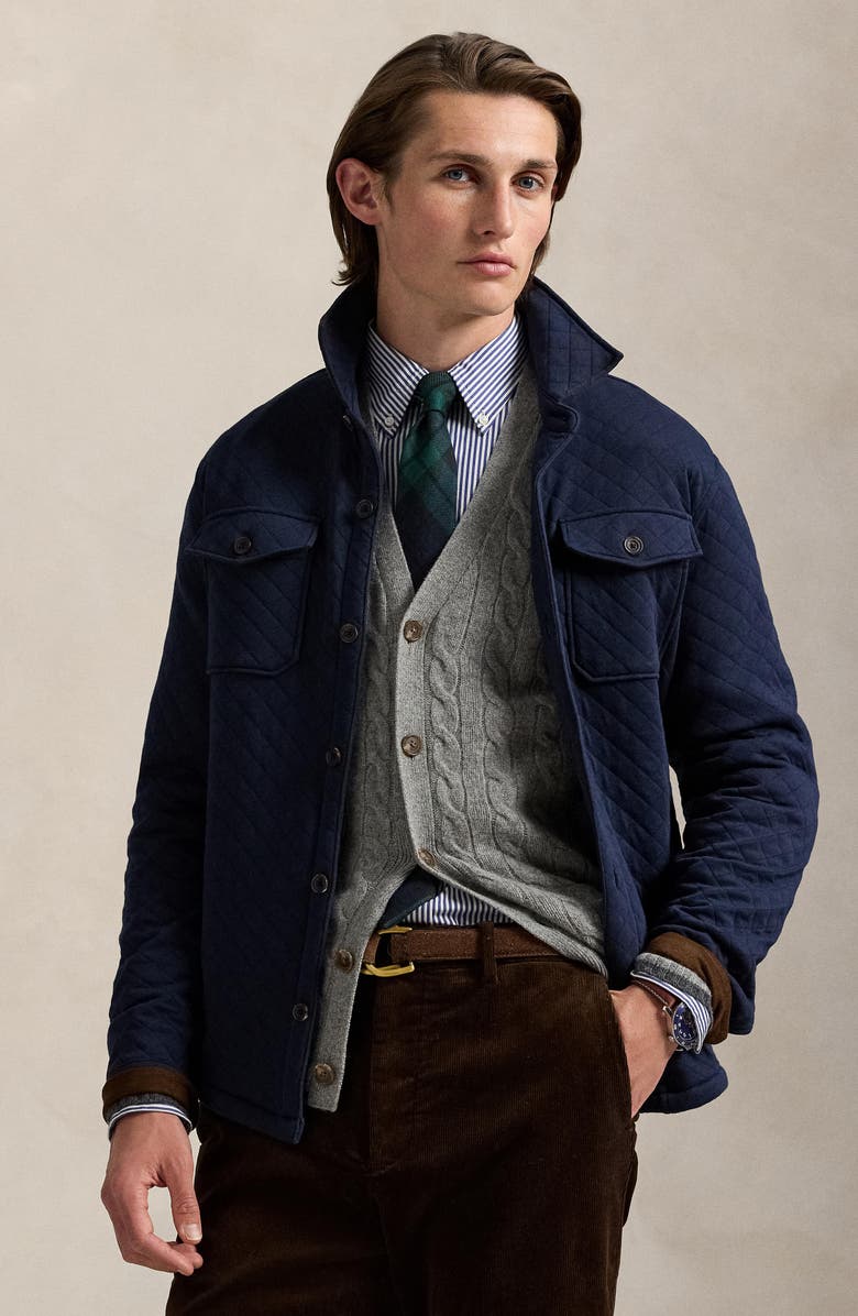 Polo Ralph Lauren Micro Quilted Cotton Button-Up Shirt Jacket, Alternate, color, Aviator Navy