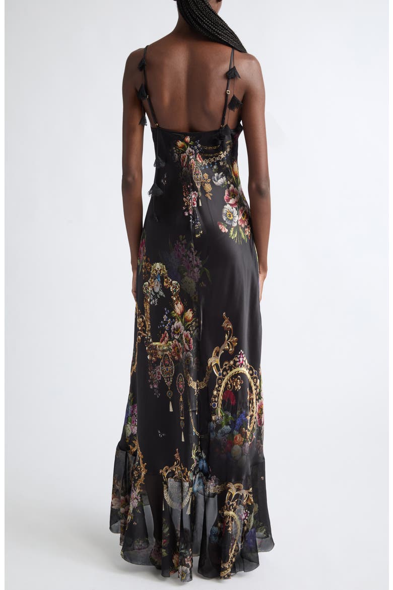 V-Neck Flounce Hem Slip Dress, Alternate, color, NIGHT GARDEN