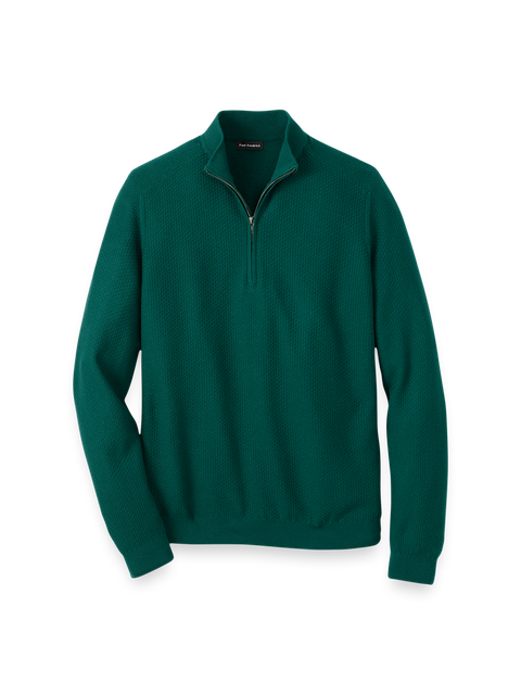 Silk Cotton Cashmere Quarter Zip Mock Neck Sweater