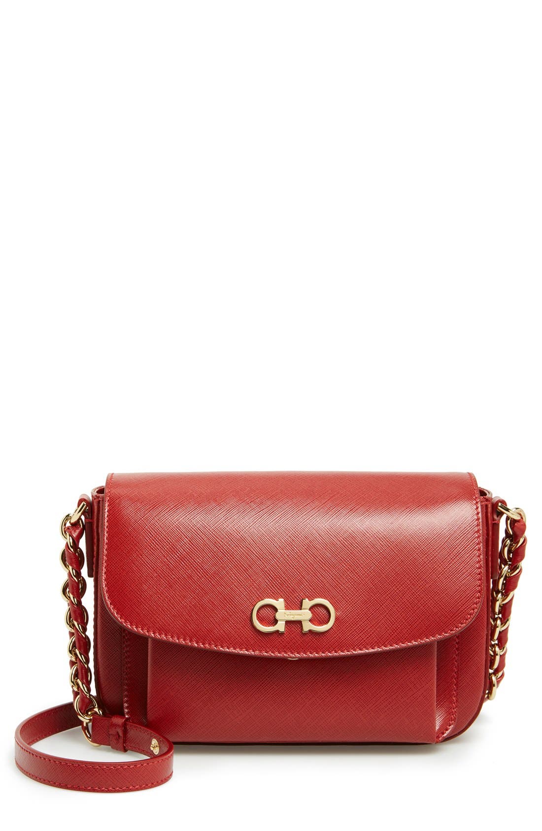Salvatore Ferragamo 'Sandrine' Leather Shoulder Bag, Main, color, ROSSO