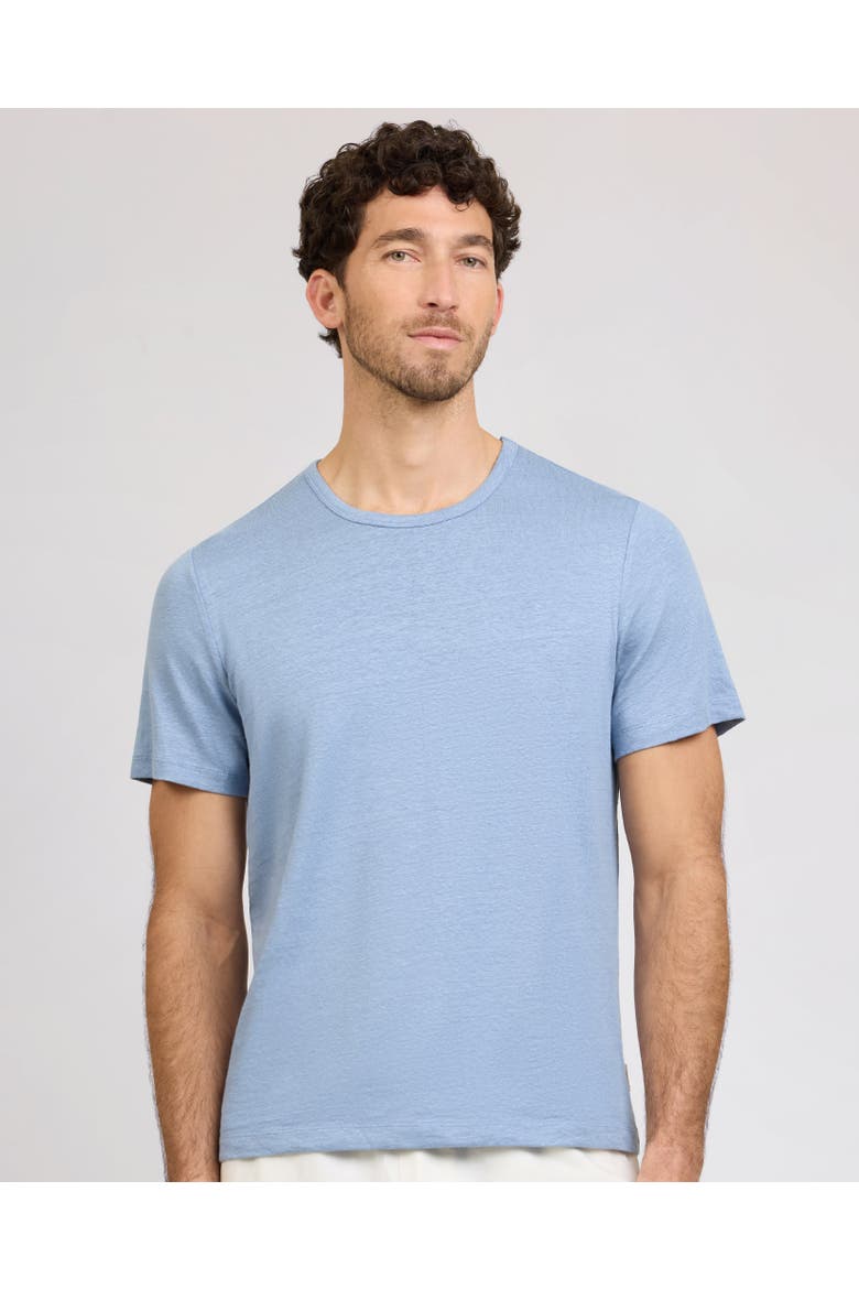 Stretch Linen Crewneck Short Sleeve Tee, Main, color, Soft Blue