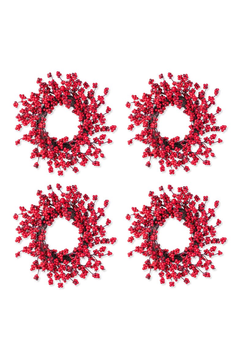 Set of 4 14"D Christmas Mini Red Berries Wreaths, Main, color, Red