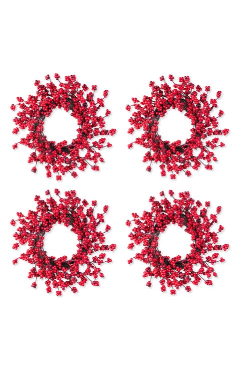 Set of 4 14"D Christmas Mini Red Berries Wreaths