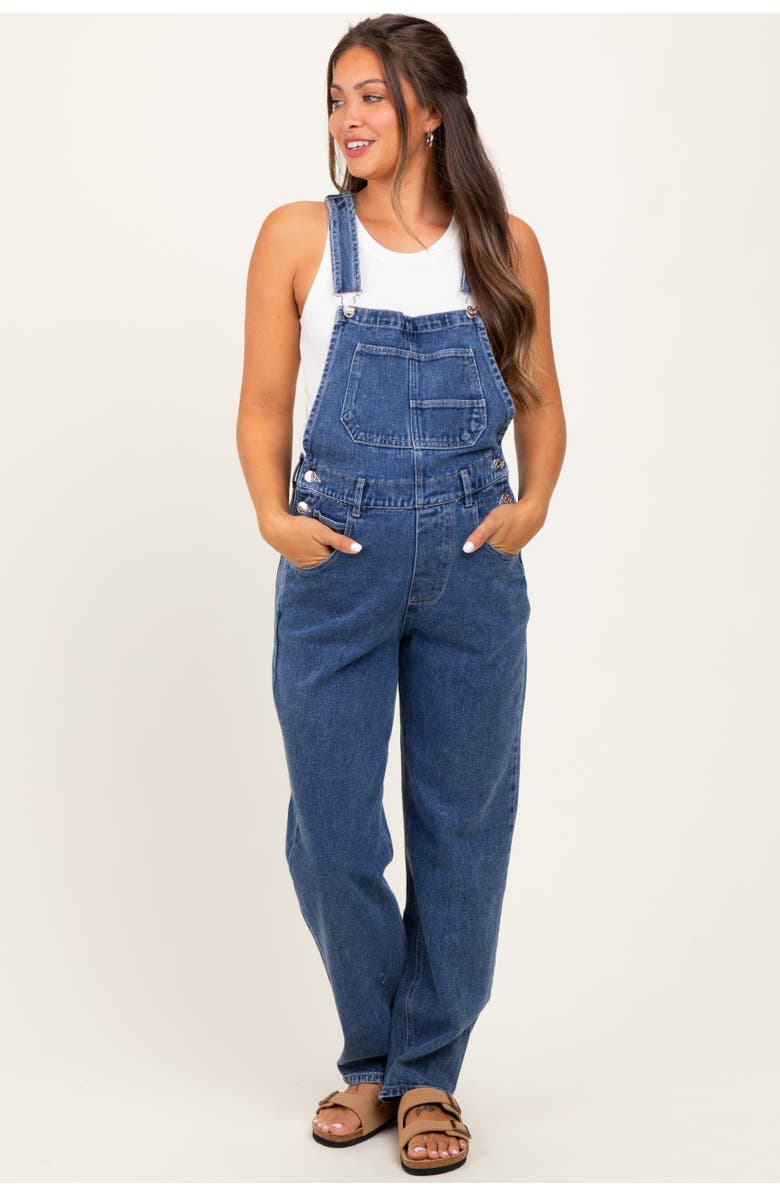 PinkBlush Blue Wash Rolled Cuff Denim Overalls, Alternate, color, Blue