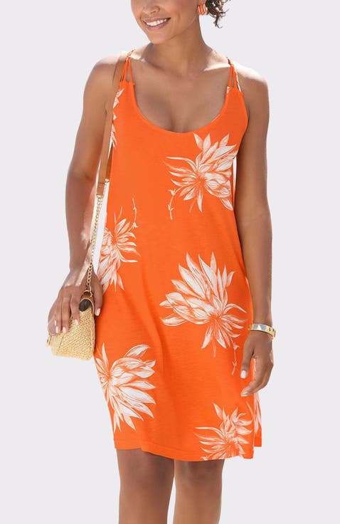 Beaded Strap Print Dress