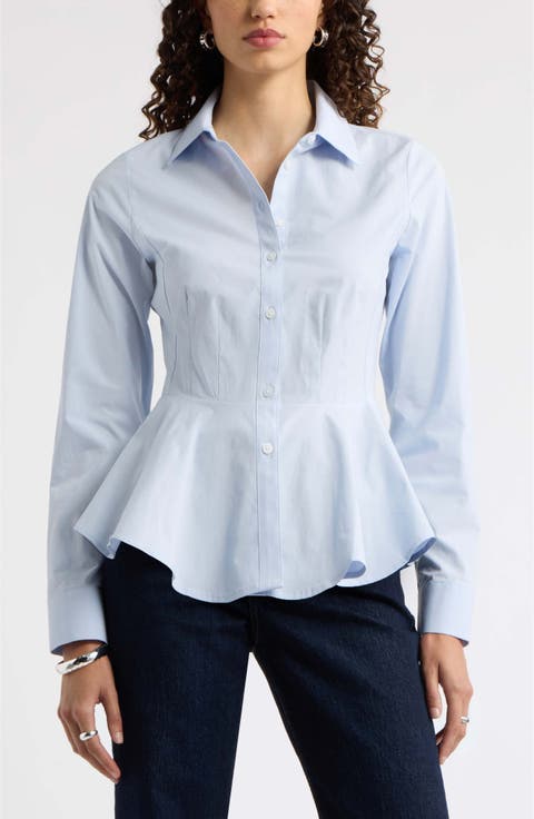 Stretch Cotton Poplin Peplum Shirt
