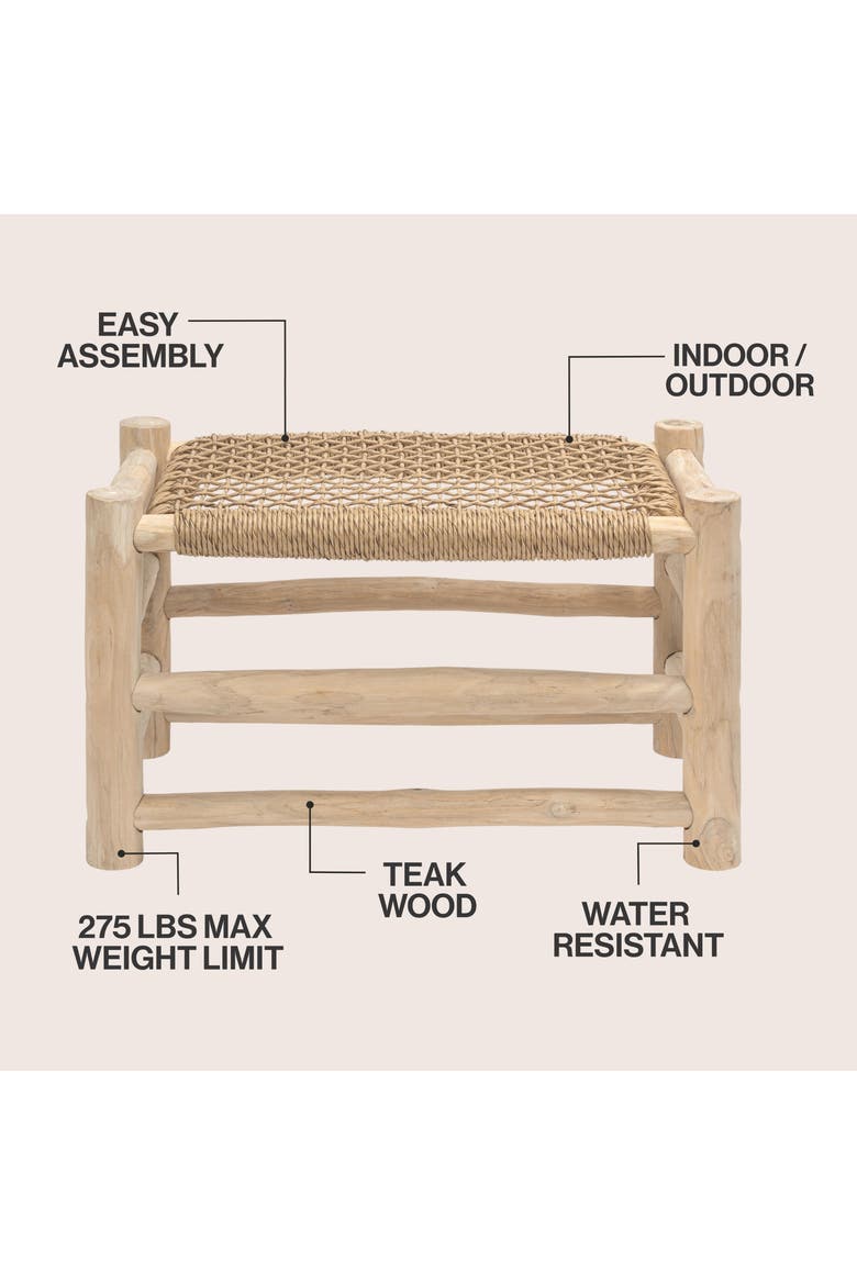 Chuck Bohemian Handcrafted Woven Synthetic Rattan Seat and Wood Indoor/Outdoor Backless Accent Stool, Alternate, color, Natural Bleach Finish