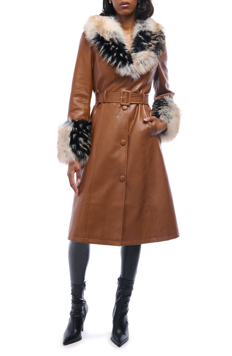 AZALEA WANG Kaya Faux Leather & Faux Fur Coat, Main, color,