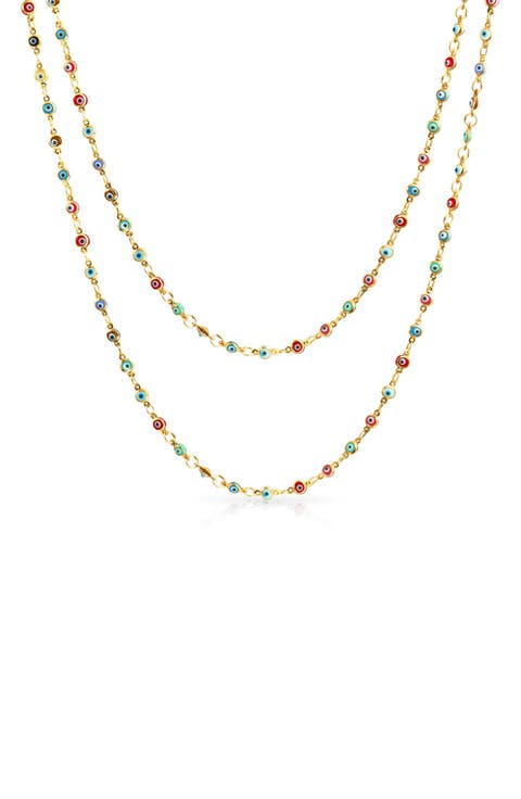 Evil Eye Long Strand Wrap Layer Chain Necklace