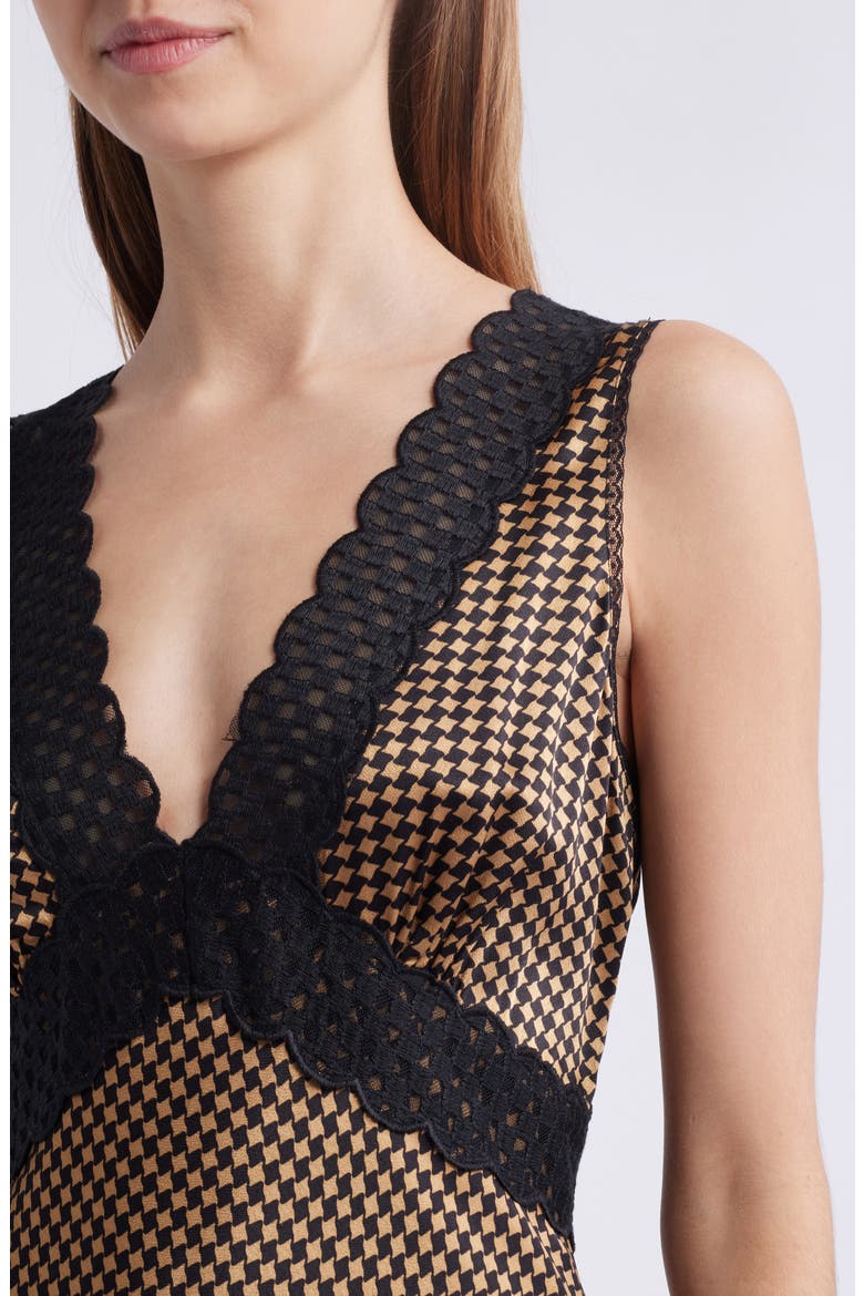 Simona Check Lace Trim Sleeveless Maxi Dress, Alternate, color, GOLD HOUNDSTOOTH