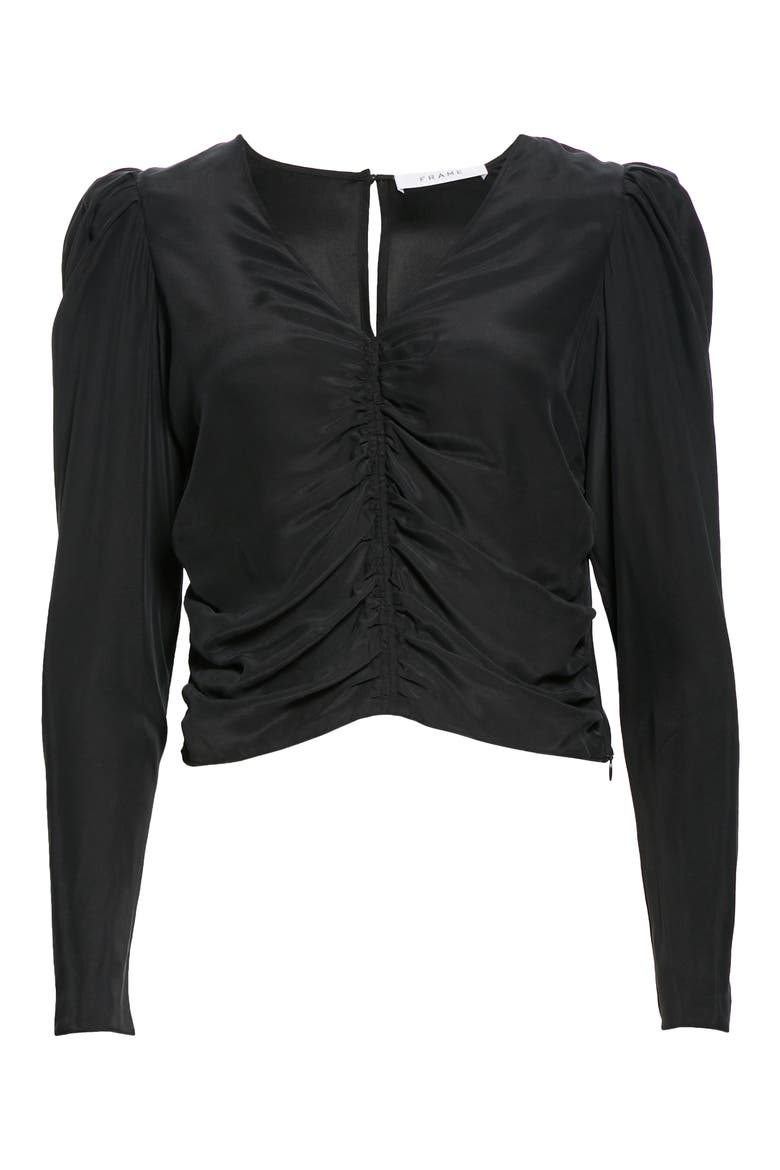 Agnes Shirred Puff Sleeve Knit Top, Alternate, color, NOIR