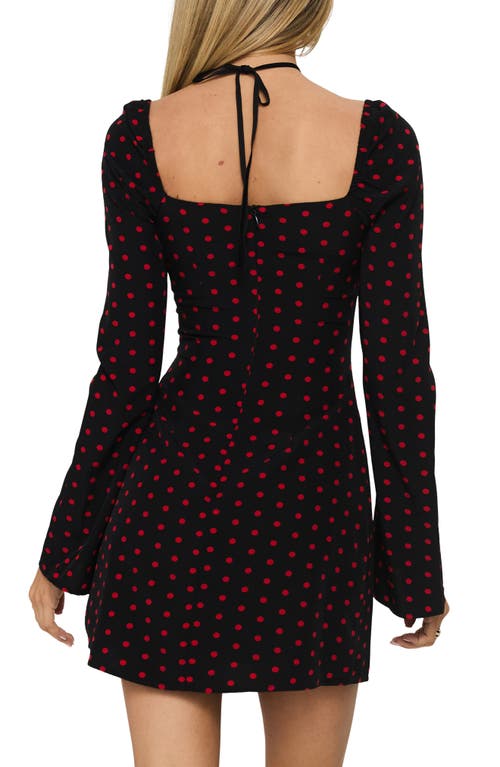 Princess Polly Addisen Polka Dot Long Sleeve Minidress In Burgundy