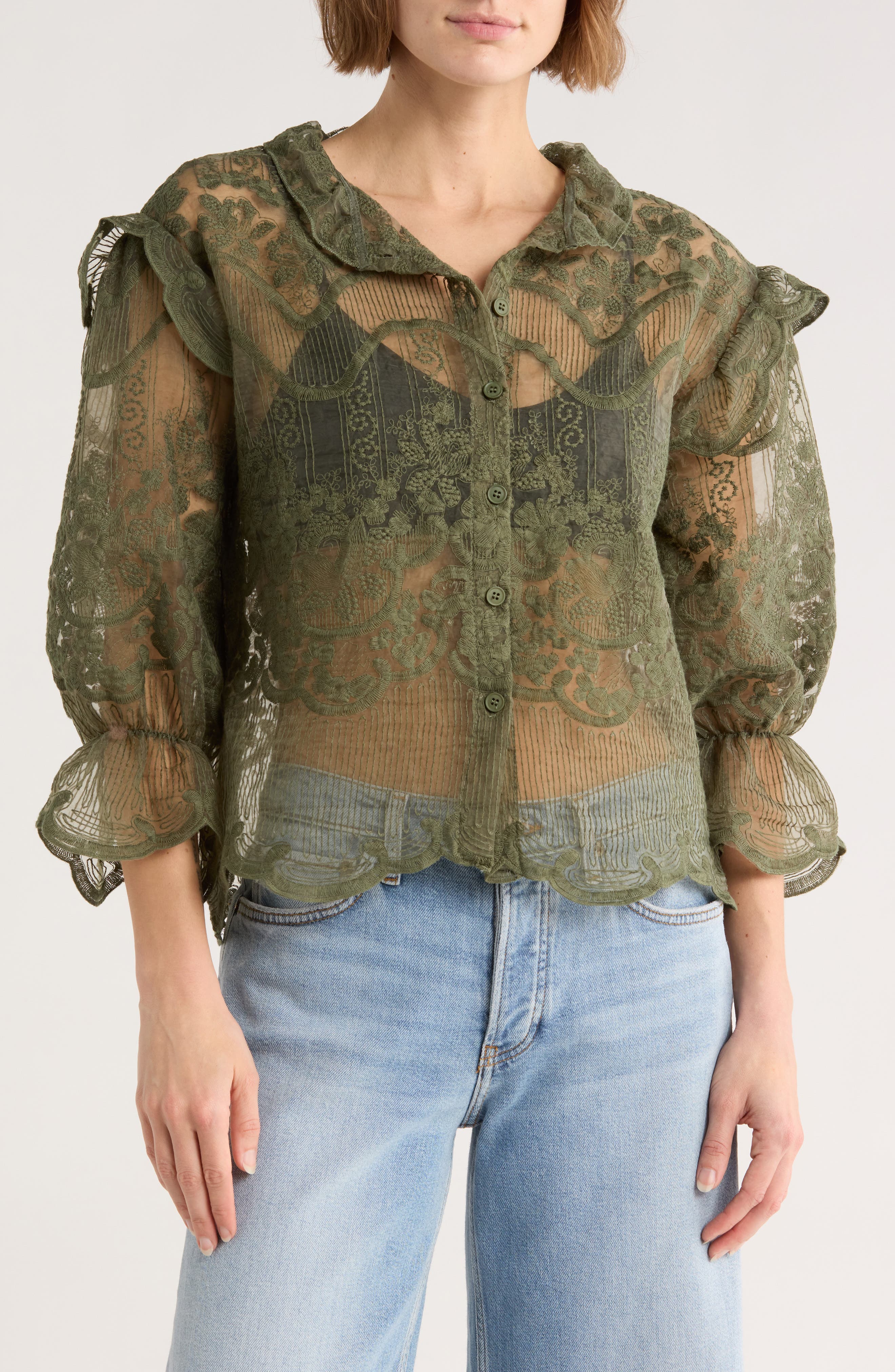 Victorian Lace Button-Up Shirt - image 5