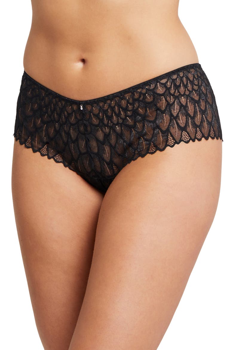 Feather Lace Brazilian Briefs, Main, color, BLACK
