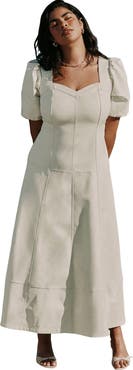 ELOQUII Faux Leather Puff Sleeve Maxi Dress