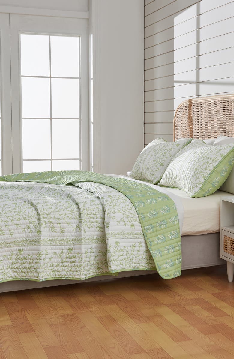 Woven & Weft Floral Print 3-Piece Quilt Set, Alternate, color, Linear Floral Green