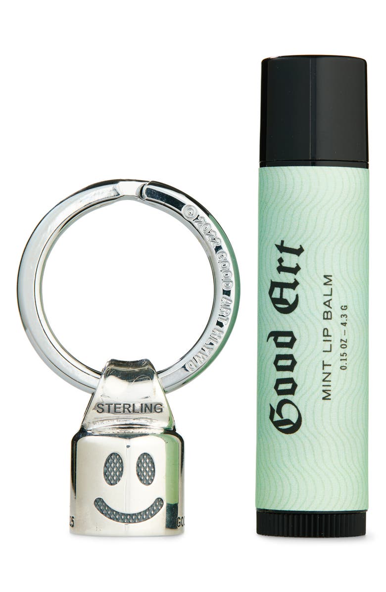 Good Art Hlywd Mint Lip Balm & Smiley Face Balm Cap, Main, color, Sterling Silver