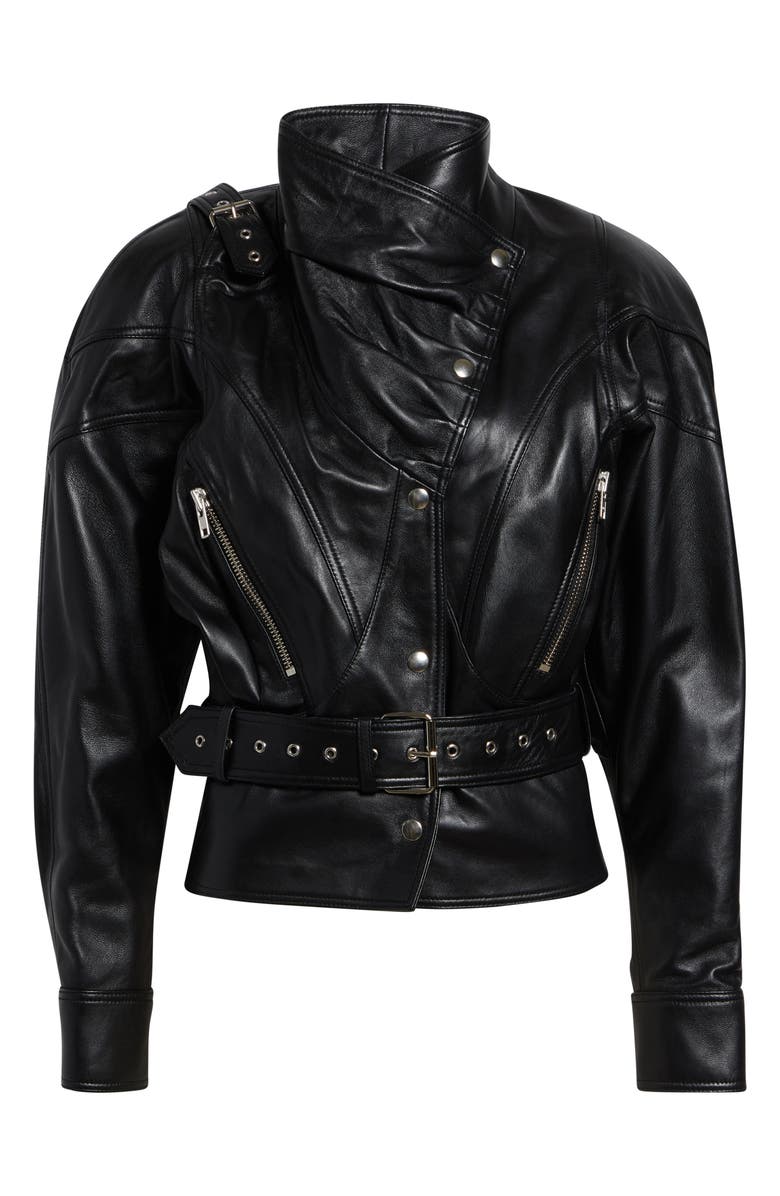 Vaquera Bombshell Belted Leather Jacket, Alternate, color, Black