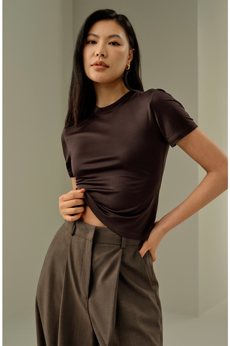 Women's Silk Jersey Slim Fitted Tee, Alternate, color, Cocoa