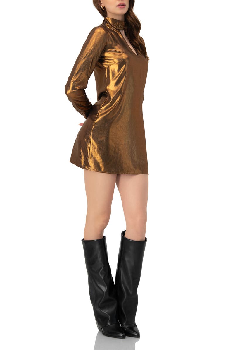 IVONNE Short Satin Dress with Keyhole Neckline, Alternate, color, Copper