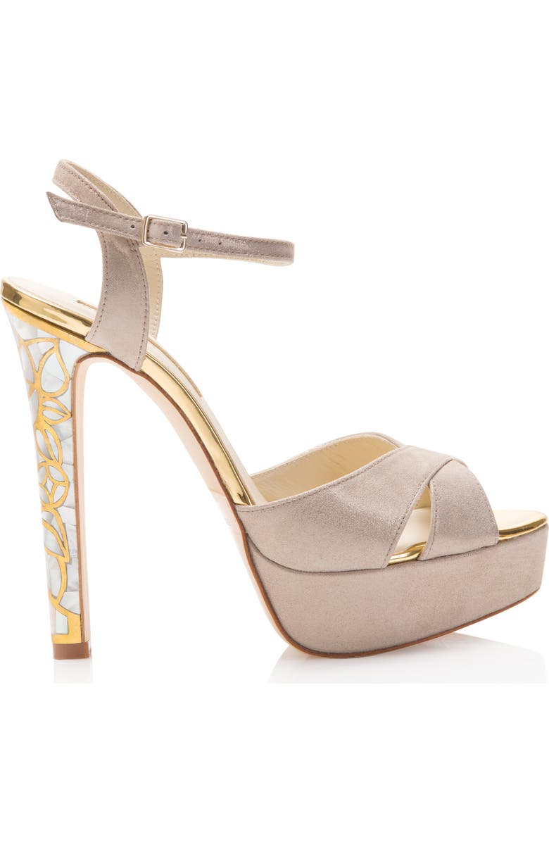 Freya Rose Rose in Bloom Ankle Strap Pearl Heel Sandal, Main, color, Taupe
