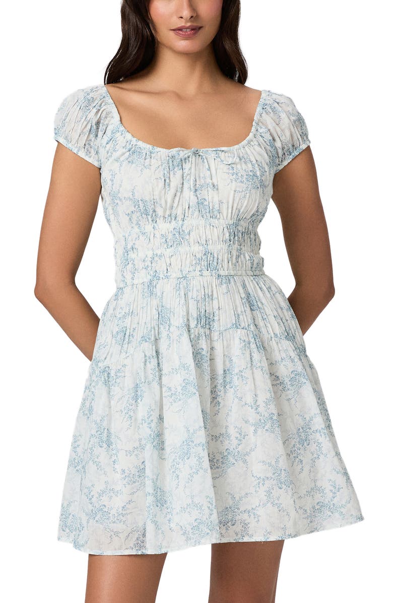 PAIGE Rosewood Shirred Bodice Cotton Mini Sundress, Alternate, color, White / Surf