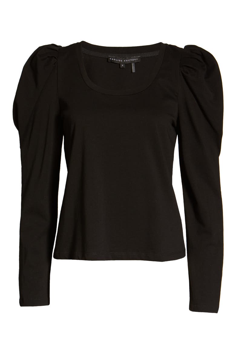 Pleated Puff Sleeve Top, Alternate, color, BLACK