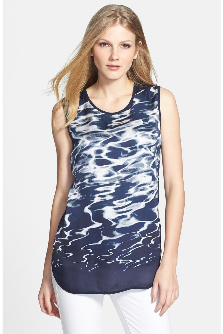 'Reflections' Sleeveless Shirttail Blouse, Main, color, BLUE NIGHT
