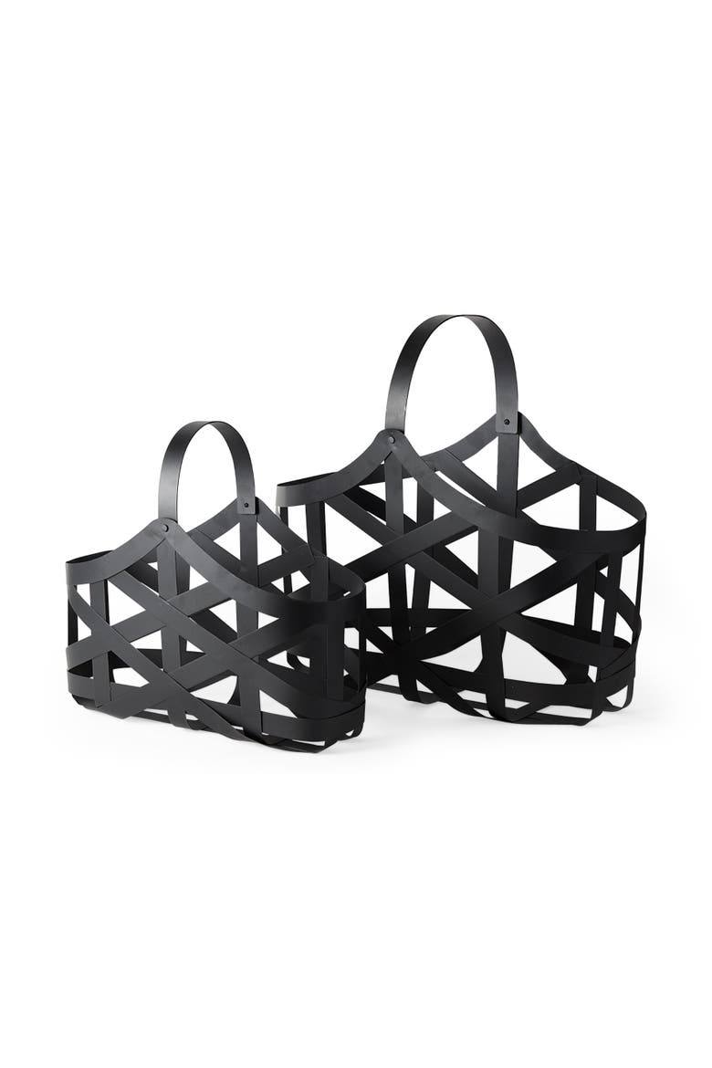 Tyrell Set of 2 Iron Metal Baskets, Main, color, Black