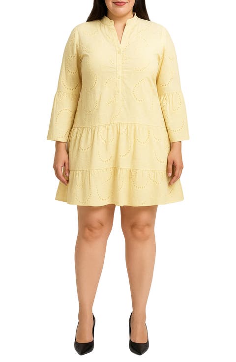 Bell Sleeve Eyelet Tiered Dress (Plus)