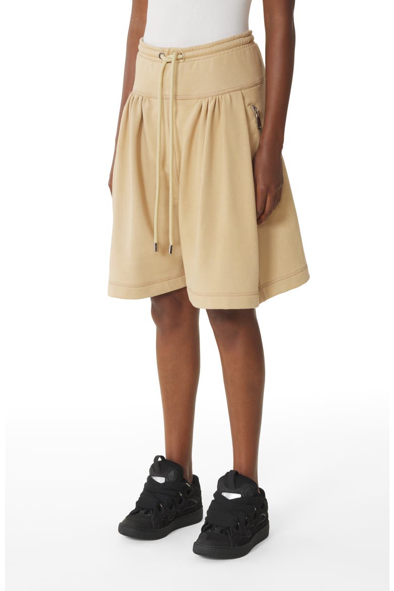 White Cotton Bermuda Shorts, Alternate, color, Sand