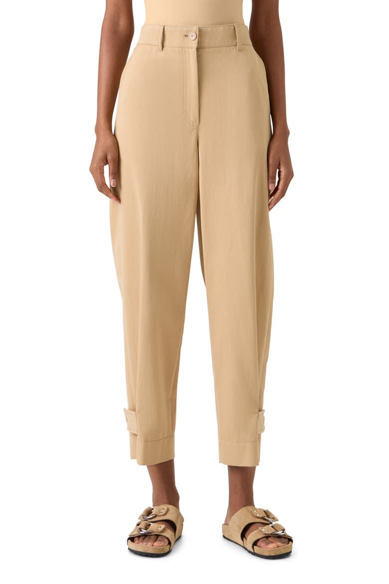 Fraser High Waist Cotton Gabardine Barrel Leg Pants, Main, color, BEIGE