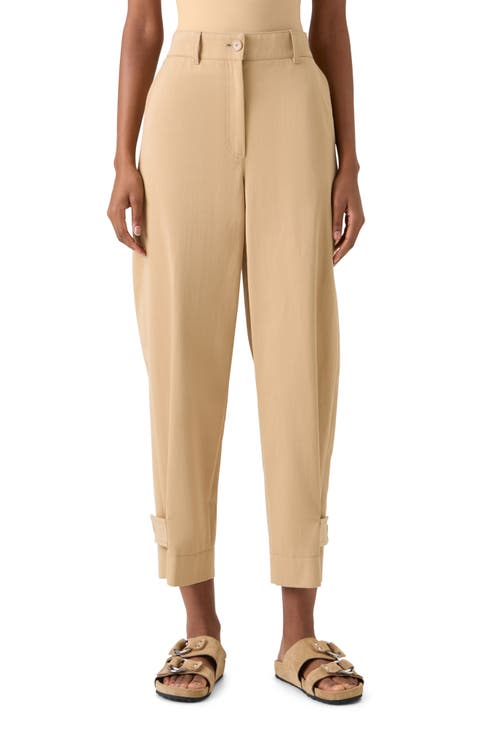 Fraser High Waist Cotton Gabardine Barrel Leg Pants
