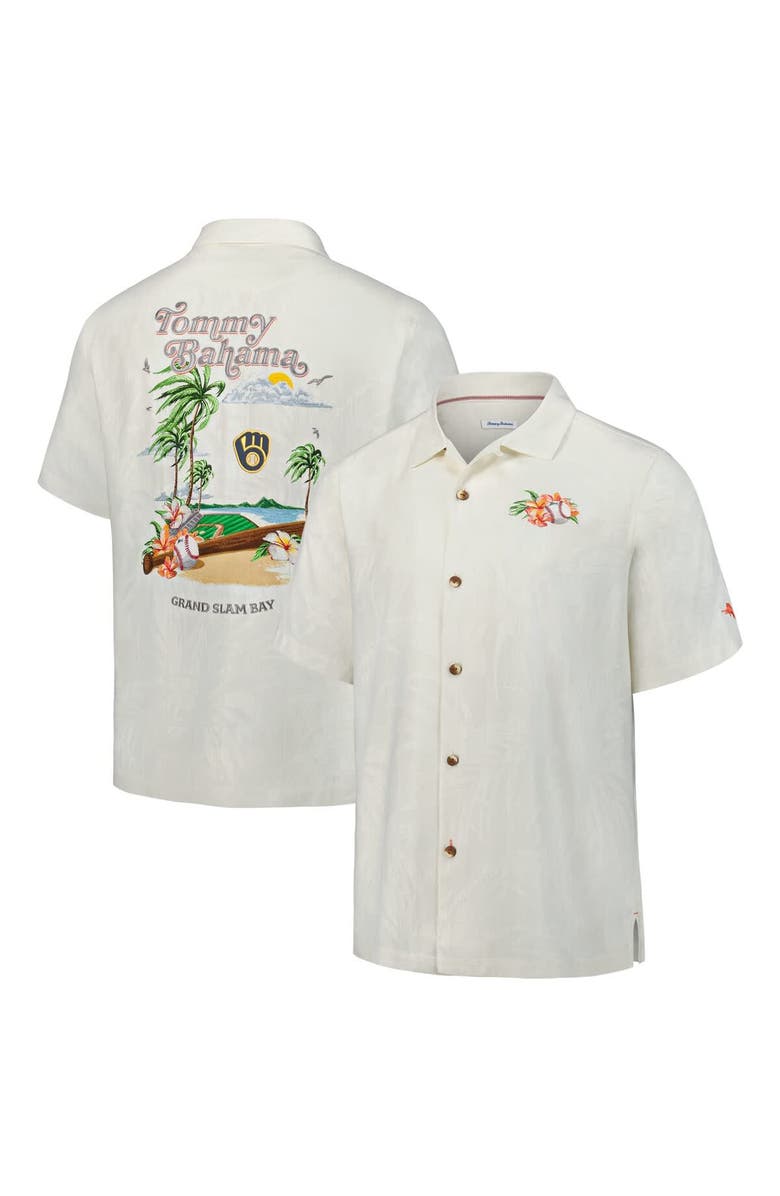Tommy Bahama Men's Tommy Bahama  White Milwaukee Brewers Grand Slam Bay Camp Button-Up Shirt, Main, color, White