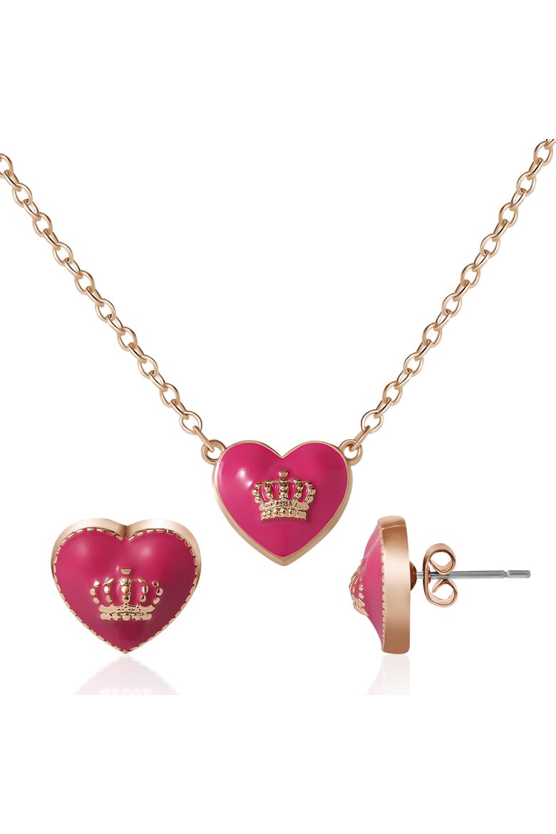 Crown Heart Necklace & Earring Set, Main, color, gold, red