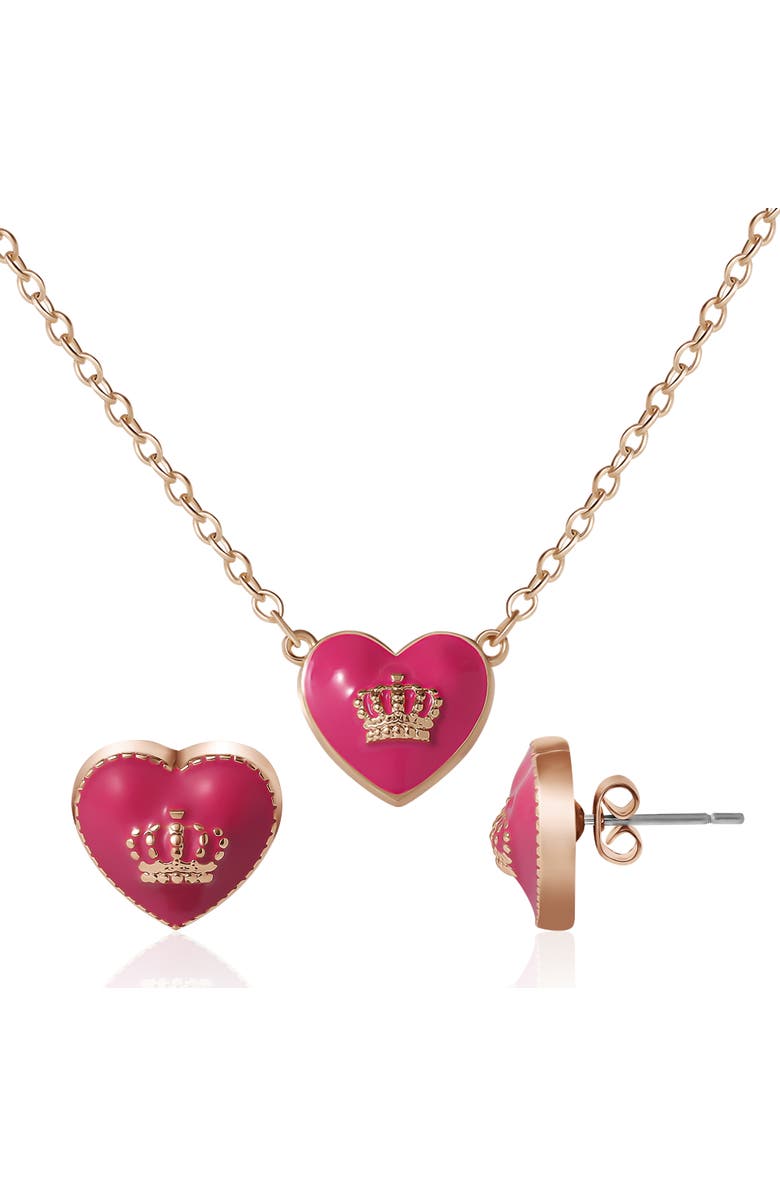 Juicy Couture Kids Crown Heart Necklace & Earring Set, Main, color, Gold, Red