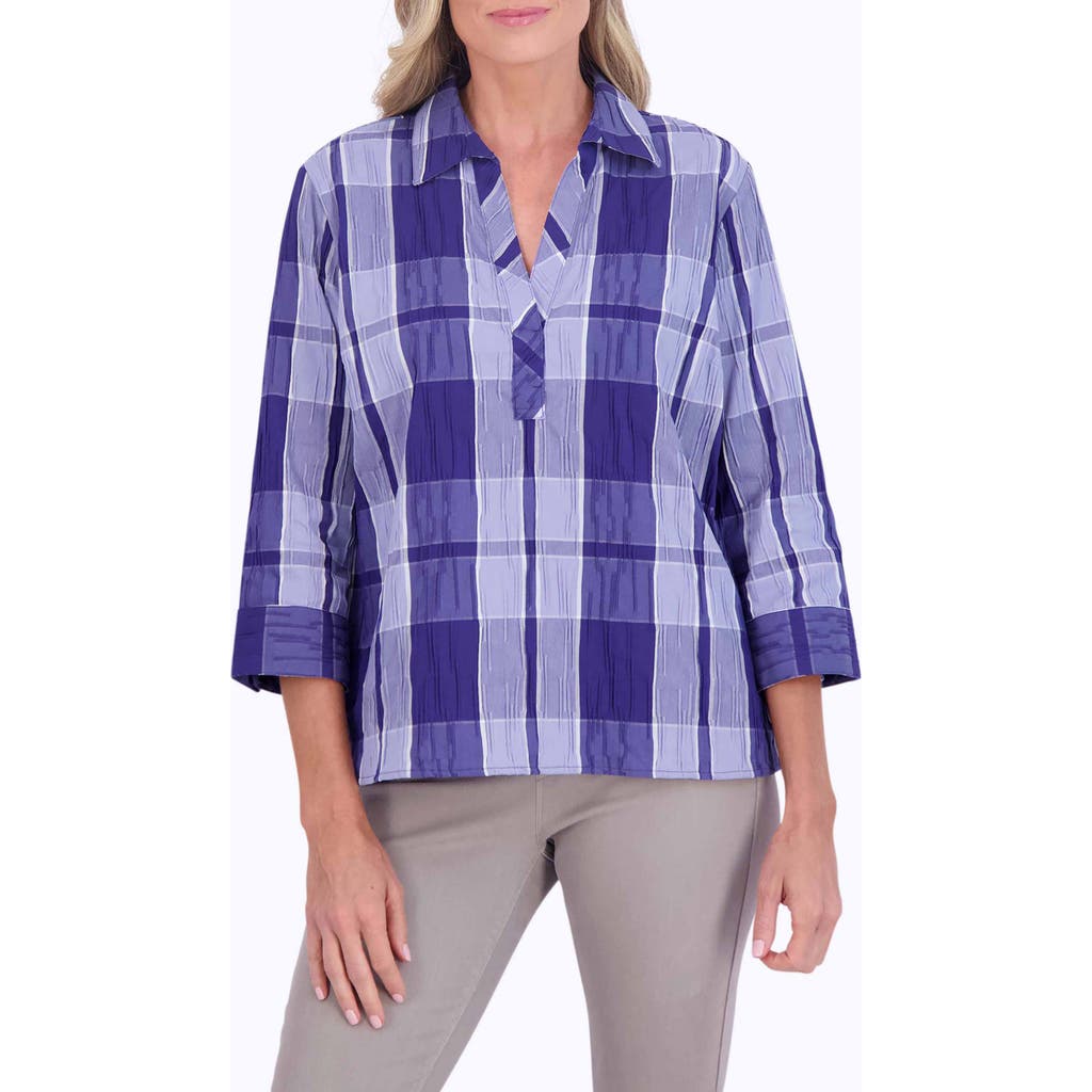 Shop Foxcroft Sophia Plaid Tunic Top In Blue Iris