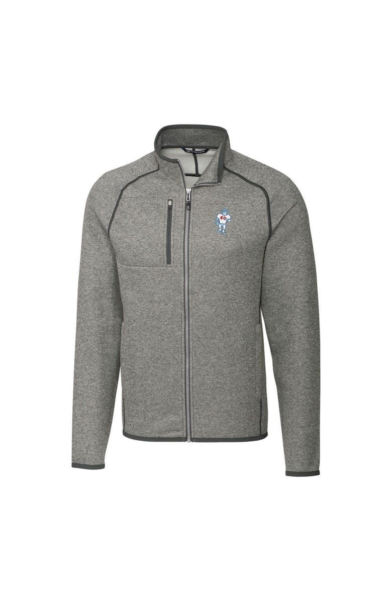 Cutter & Buck Men's Cutter & Buck Heather Gray Houston Oilers Throwback Logo Mainsail Sweater-Knit Big & Tall Full-Zip Pullover Jacket, Alternate, color, 