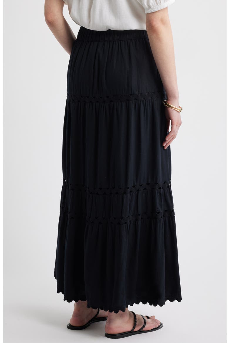 Rickrack Trim Linen Blend Tiered Maxi Skirt, Alternate, color, BLACK