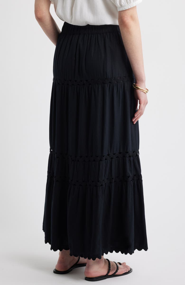 Caslon<sup>®</sup> Rickrack Trim Linen Blend Tiered Maxi Skirt, Alternate, color, Black