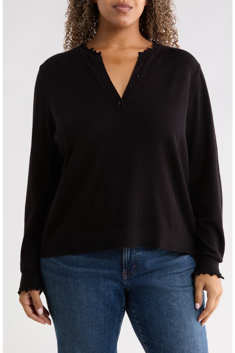 Ruffle Henley Sweater, Main, color, BLACK ONYX