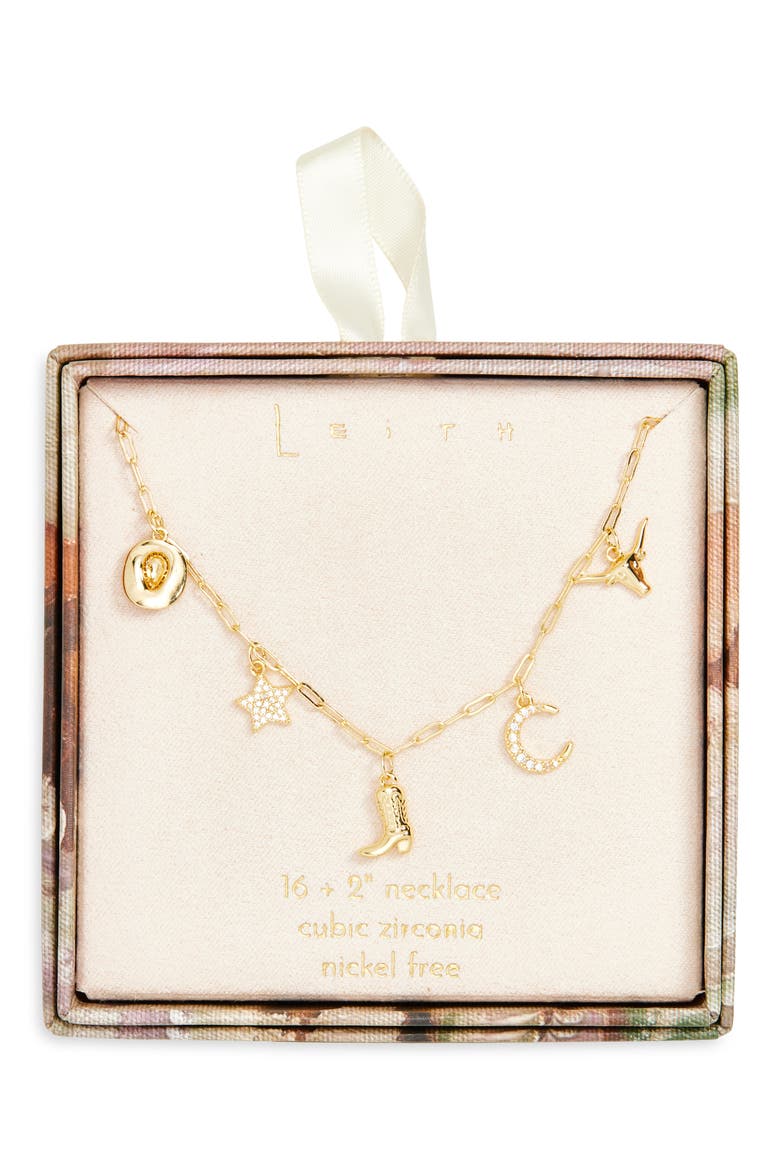 Western CZ Charm Necklace, Main, color, CLEAR- GOLD