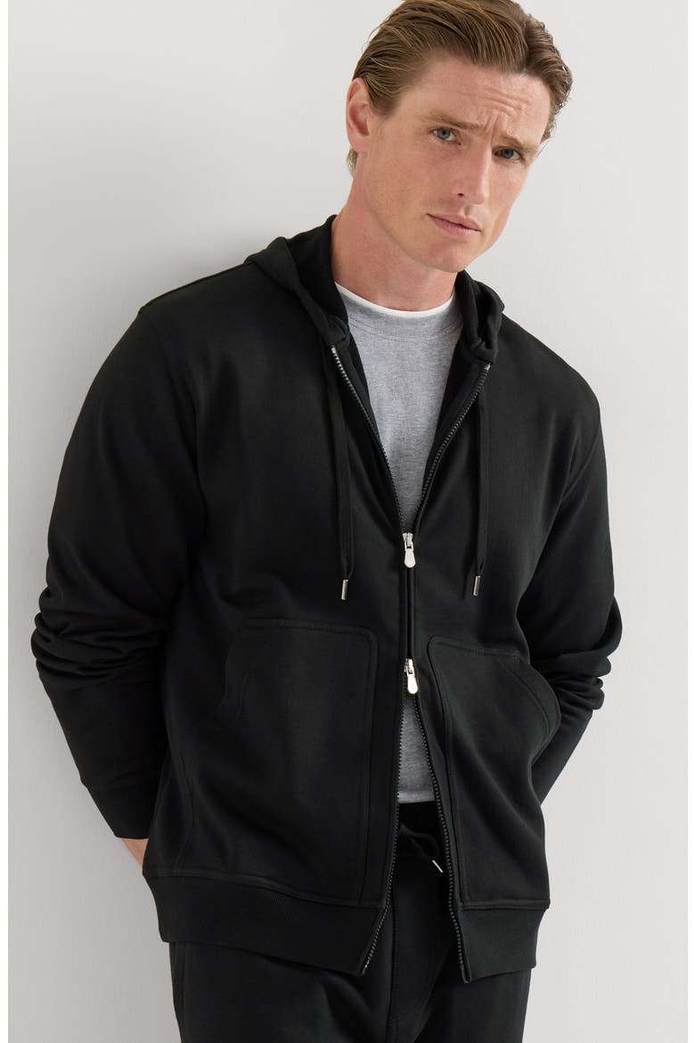 Techno cotton French terry hooded sweatshirt with zipper, Alternate, color, Black