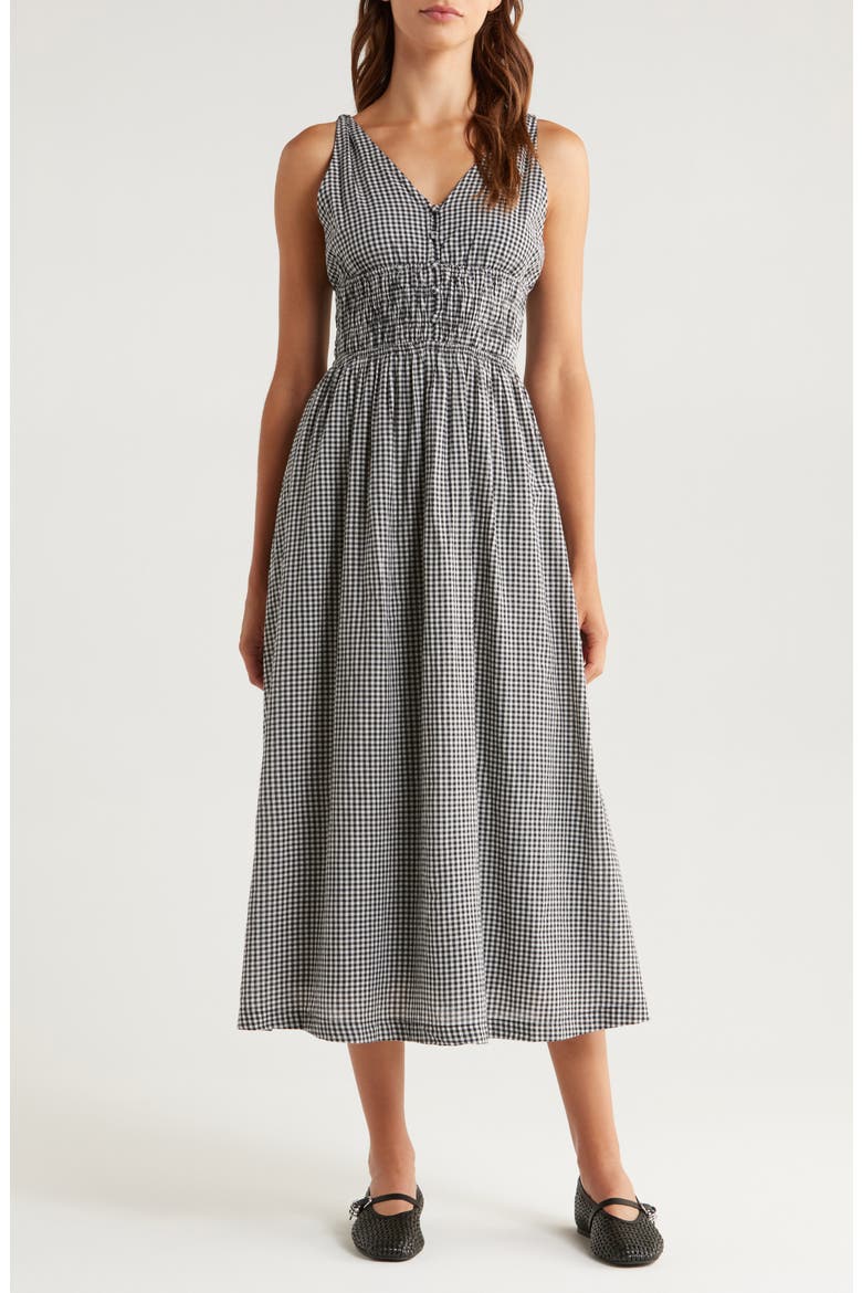 Smocked Gingham Gingham Dress, Main, color, BLACK GINGHAM