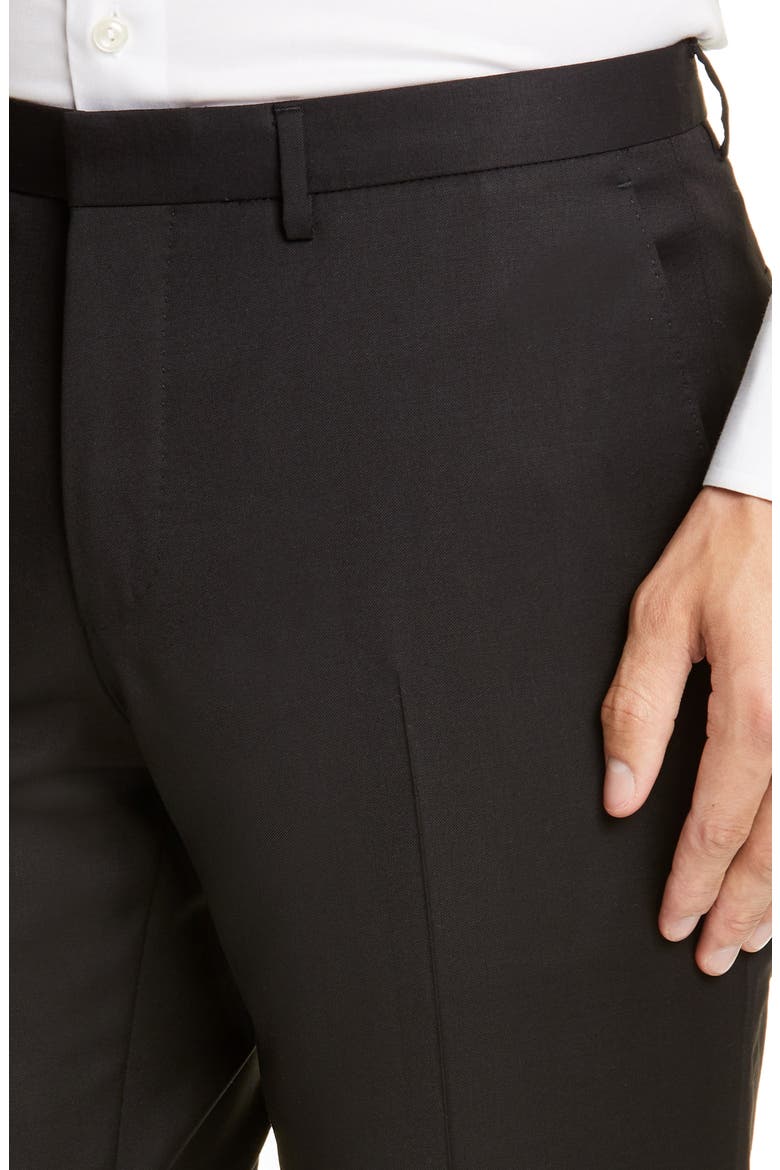 Wave Flat Front Solid Wool Trousers, Alternate, color, BLACK
