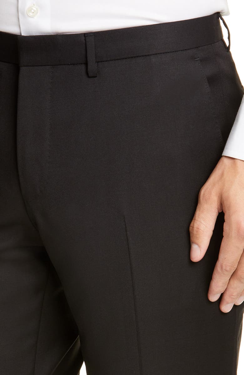 BOSS Wave Flat Front Solid Wool Trousers, Alternate, color,